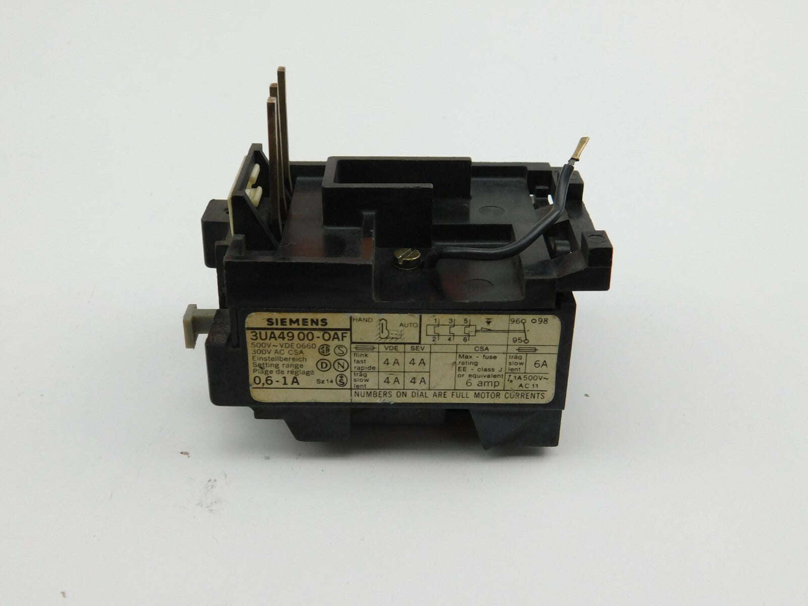 SIEMENS Überstromrelais 3UA49 00-0AF 0,6-1 A ** 2 Stück **