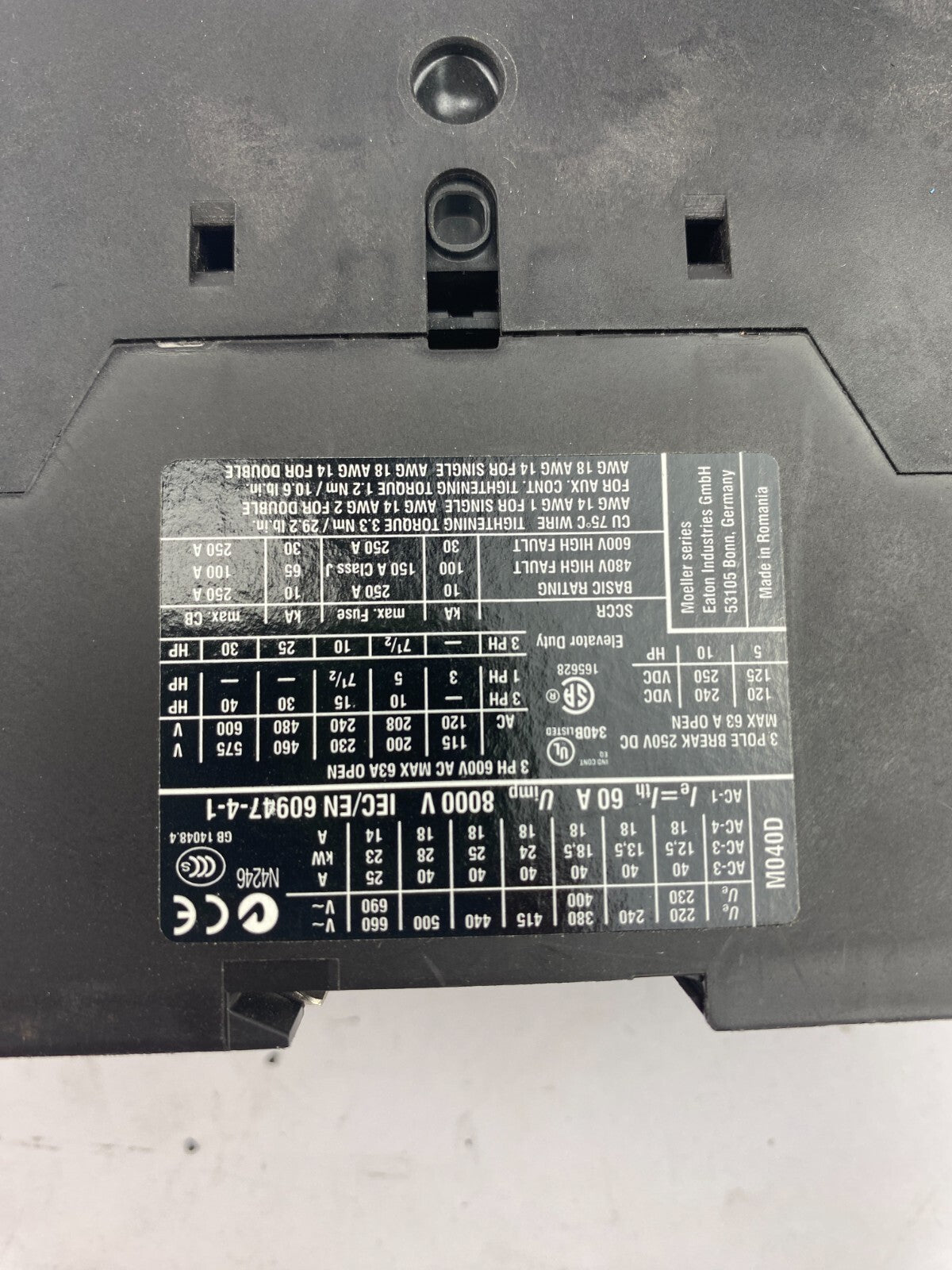 EATON DIL M40 XTCE040D 60A 8000V