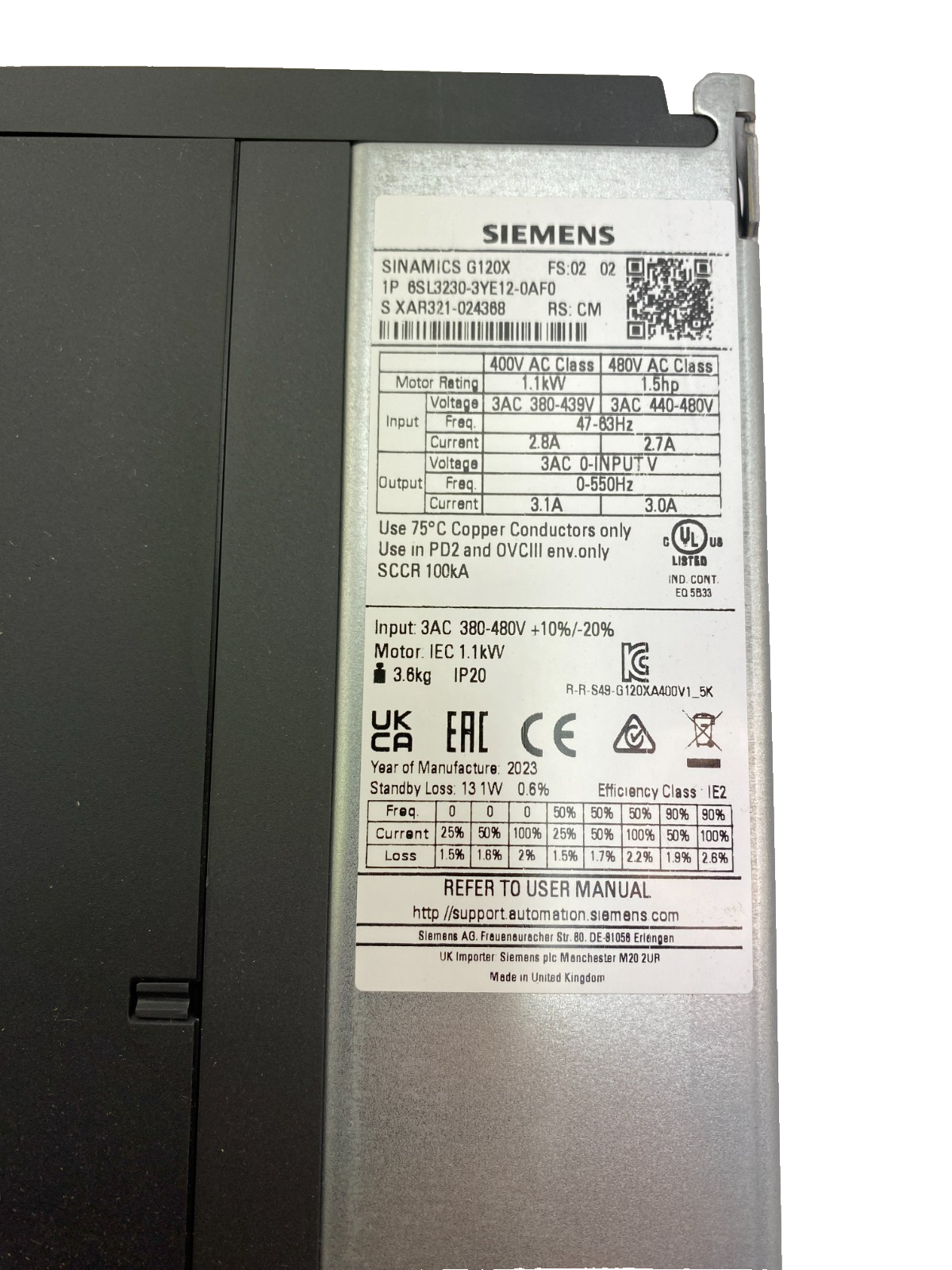 Siemens Sinamics G120X 6SL3230-3YE12-0AF0