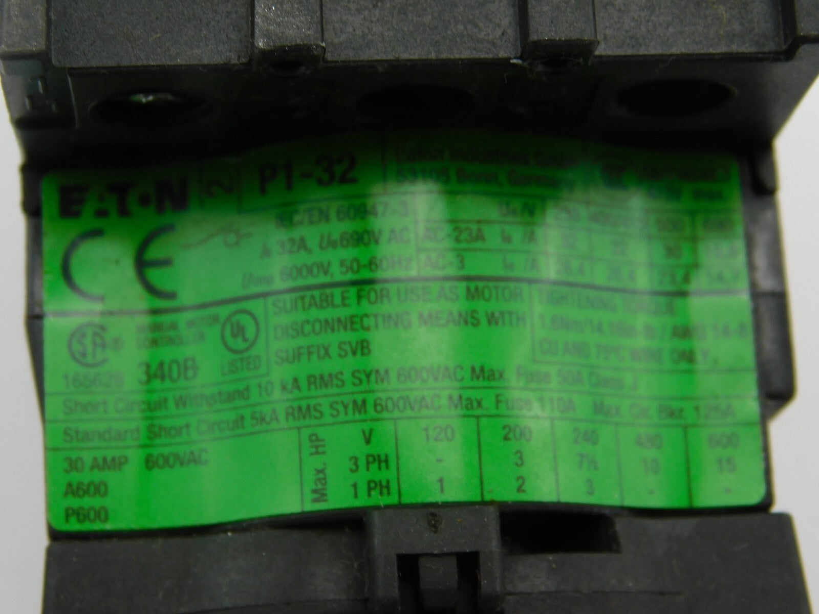 EATON Hauptschalter P1-32 SP1-032 Ue  690VAC Uimp 6000V 50-60Hz