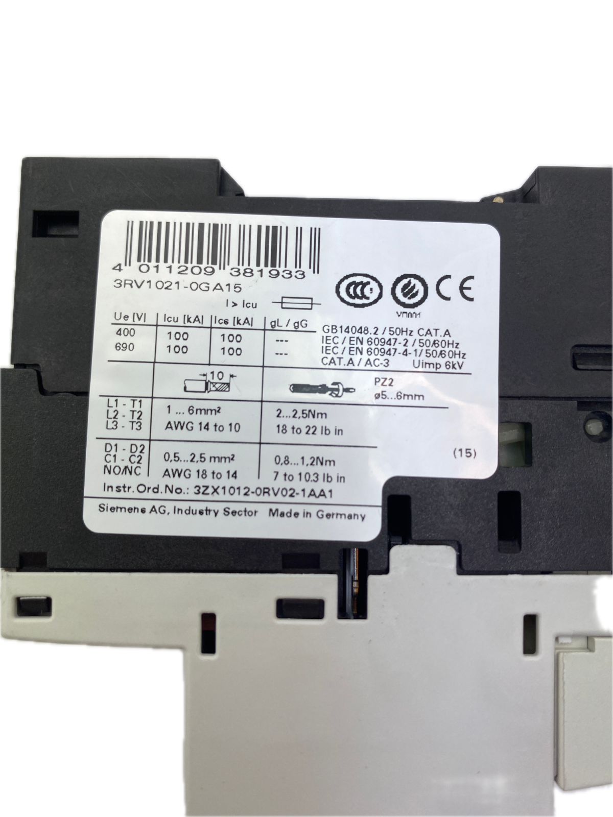 SIEMENS SIRIUS 3RV1021-0GA15