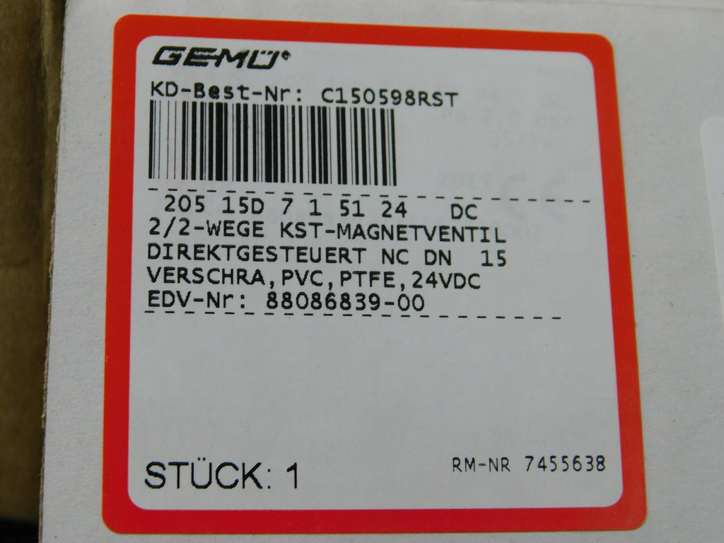 Gemü 2/2-Wege KST-Magnetventil 205 15D 7 1 51 24 DC  2bar