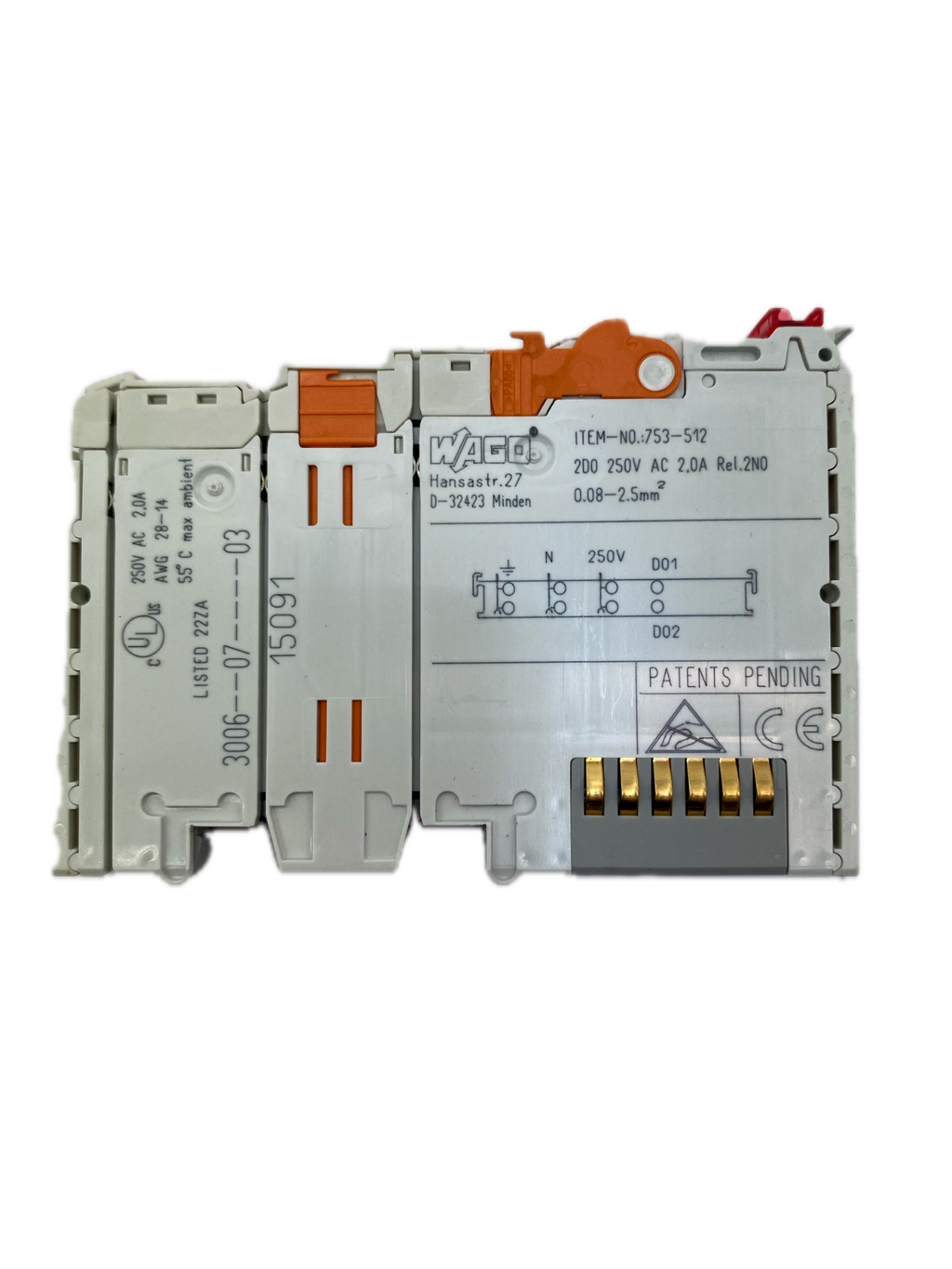 WAGO ITEM-NO.:753-512 200 250V AC 2,0A Rel.2NO 0.08-2.5mm