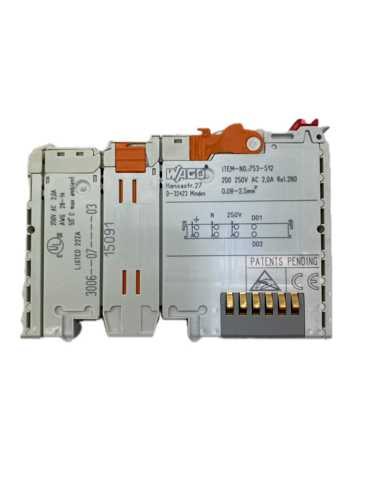 WAGO ITEM-NO.:753-512 200 250V AC 2,0A Rel.2NO 0.08-2.5mm