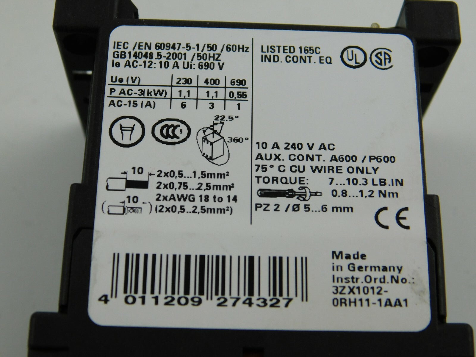 Siemens Hilfsschütz 3RH1131-1BB40 3RH1911-FA22 240 V ** 2 Stück **