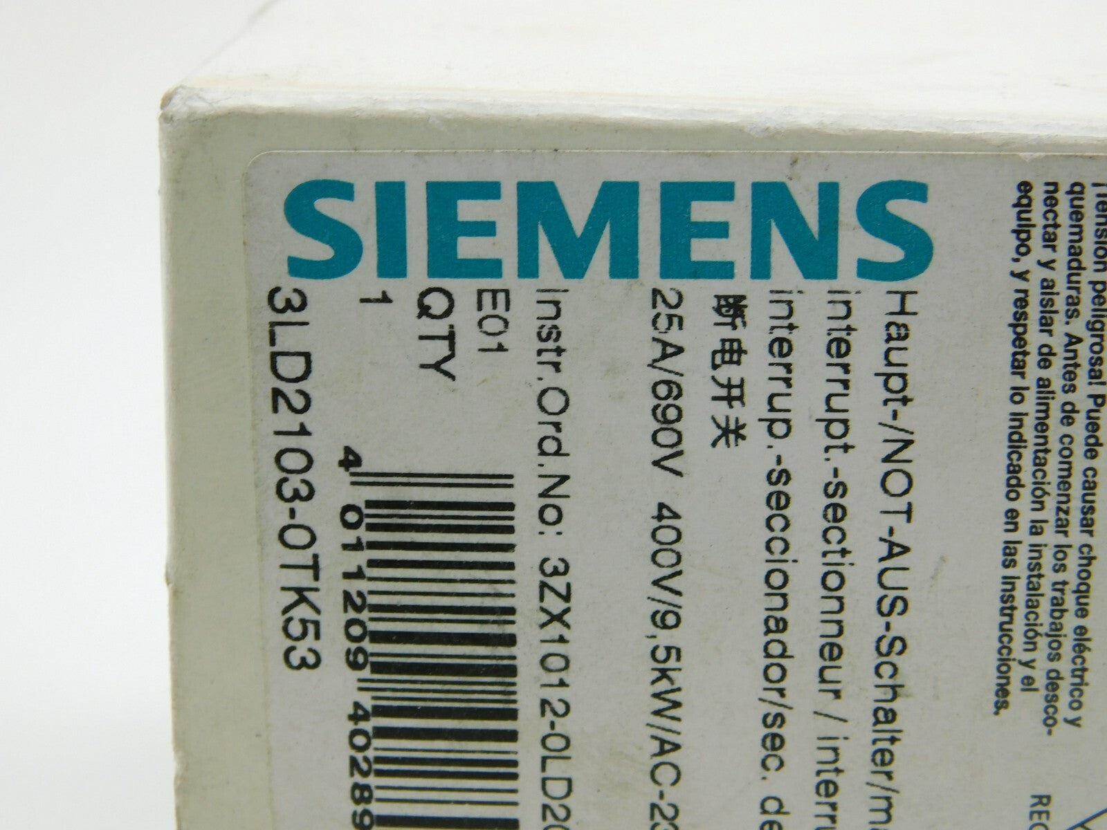 SIEMENS Schalter 3LD2 103-0TK53