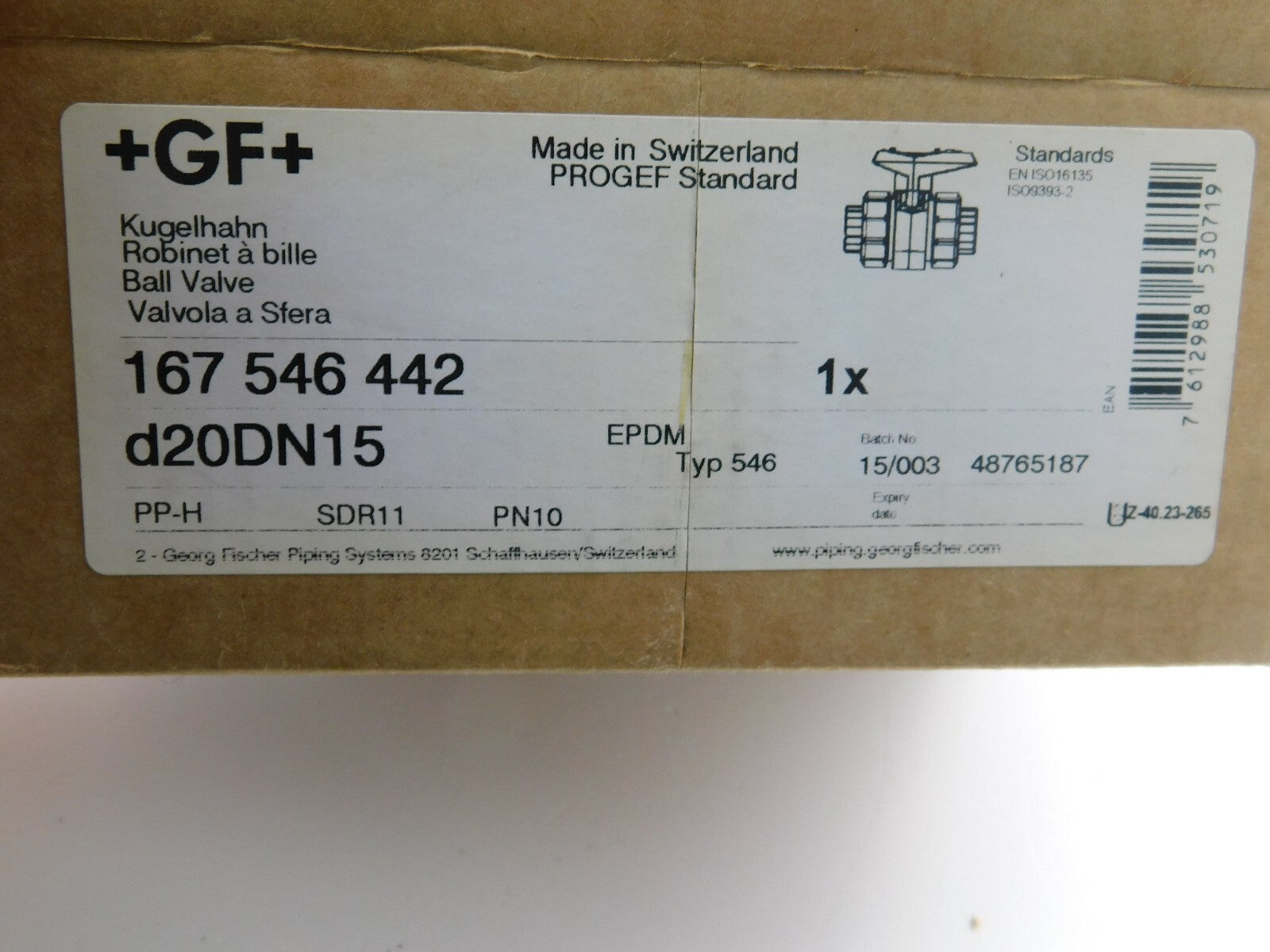 Georg Fischer Kugelhahn Typ 546  d20  DN15 PN10