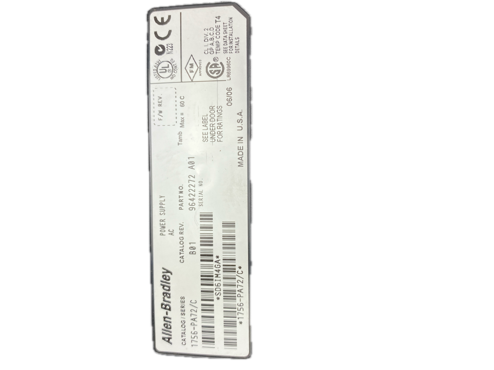 Allen-Bradley POWER SUPPLY  1756-PA72/C