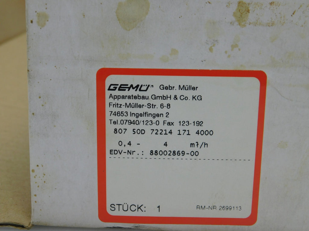 GEMÜ 807 50D 72214 171 4000 PS 10,0 bar I-DE-88002869-00-2699113 6-8