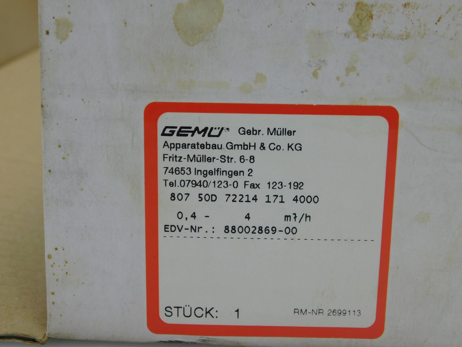 GEMÜ 807 50D 72214 171 4000 PS 10,0 bar I-DE-88002869-00-2699113 6-8