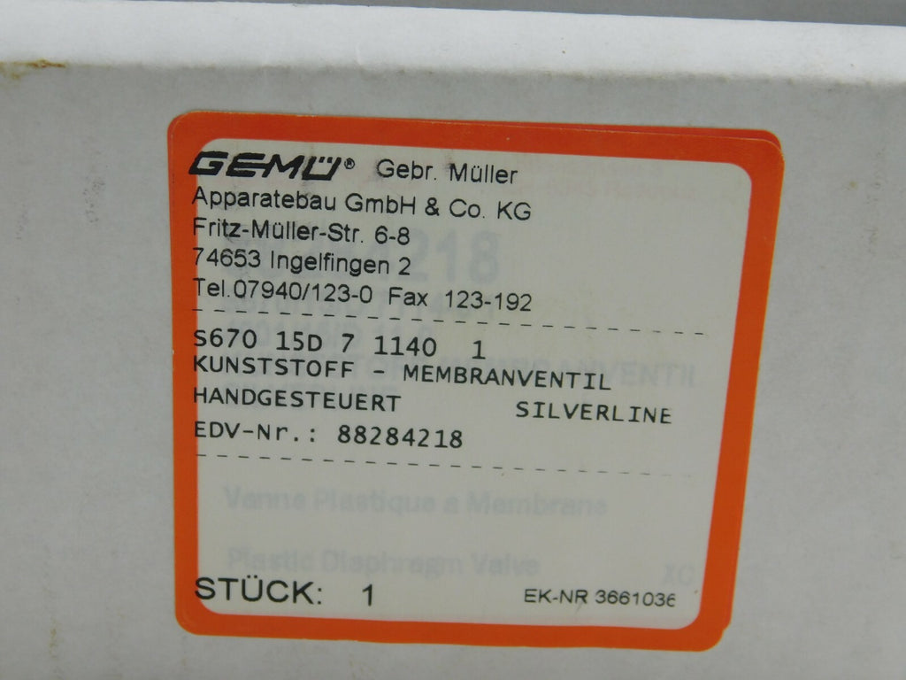 Gemü S670 15D 7 1140 1 Membranventil Handgesteuert    