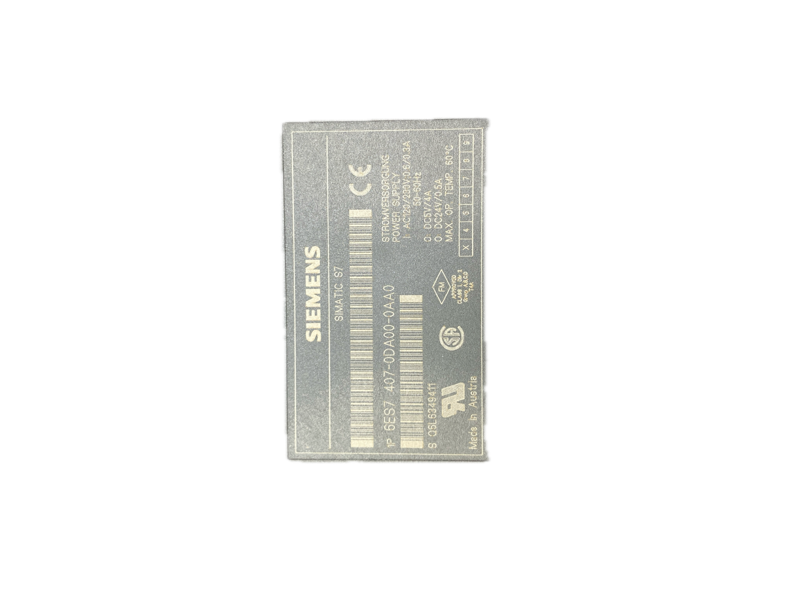 SIEMENS PS 407 4A SIMATIC S7 6ES7 407-0DA00-0AA0
