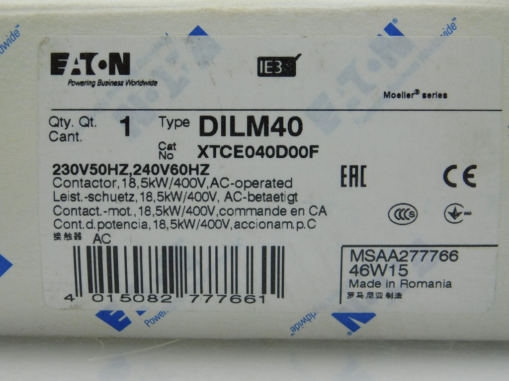 EATON Leistungsschütz DILM40 230V50Hz, 240V60Hz 18,5 KW