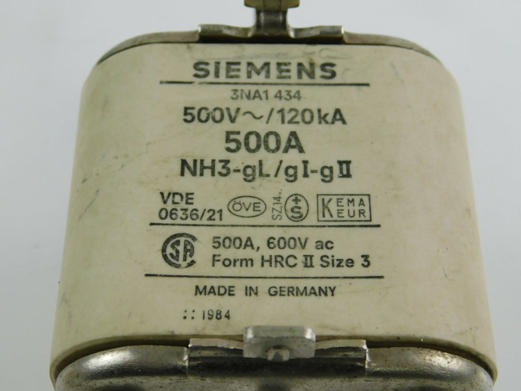 Siemens NH3-gL/gI-gII 500A 500V 3NA1 434  ** 2 Stück **