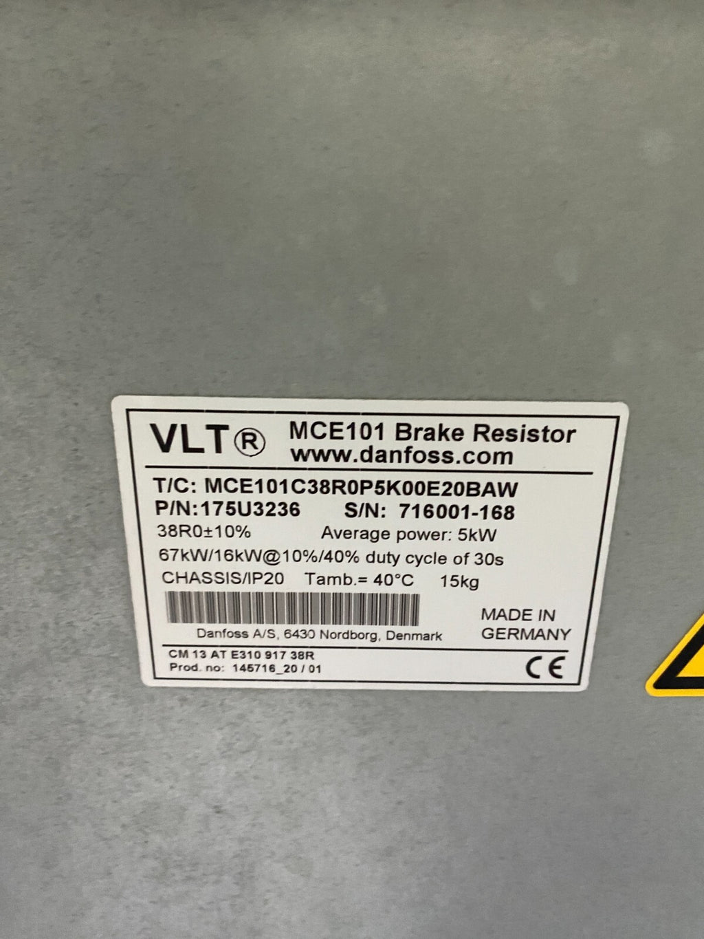 Danfoss VLT MCE101 Brake Resistor MCE101C38R0P5K00E20BAW 175U3236 5kW
