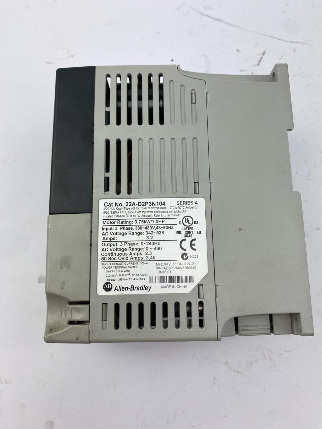 Allen-Bradley 22A-D2P3N104 0.75kW/1.0HP