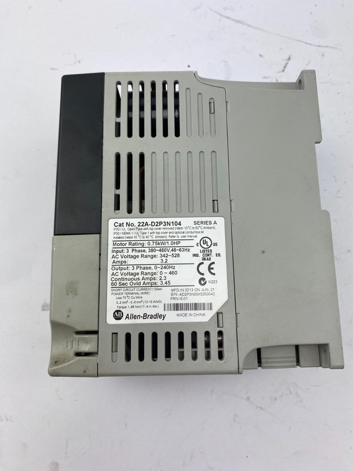Allen-Bradley 22A-D2P3N104 0.75kW/1.0HP