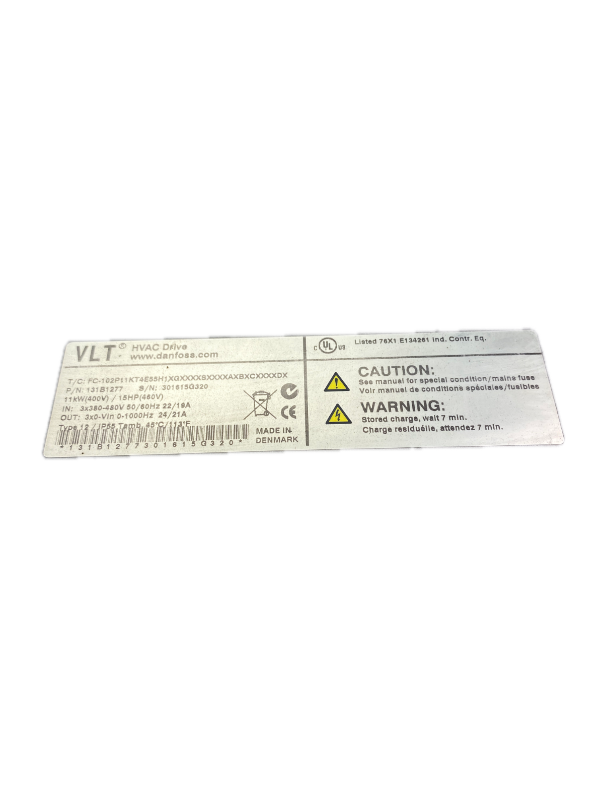 Danfoss HVAC Drive VLT  T/C: FC-102P11KT4E55H1 XGXXXXSXXXXAXBXCXXXXDX 131B1277