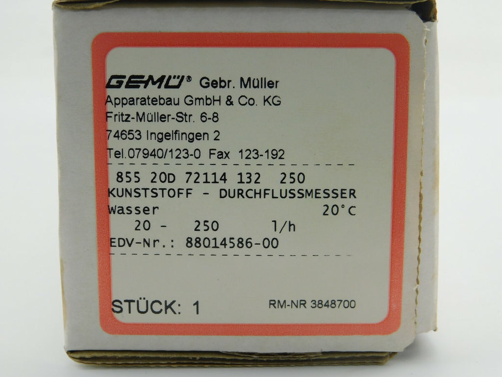 GEMÜ DURCHFLUSSMESSE 855 20D 72114 132 250 PS 10,0 bar I-DE-8801 4586-00-3848700