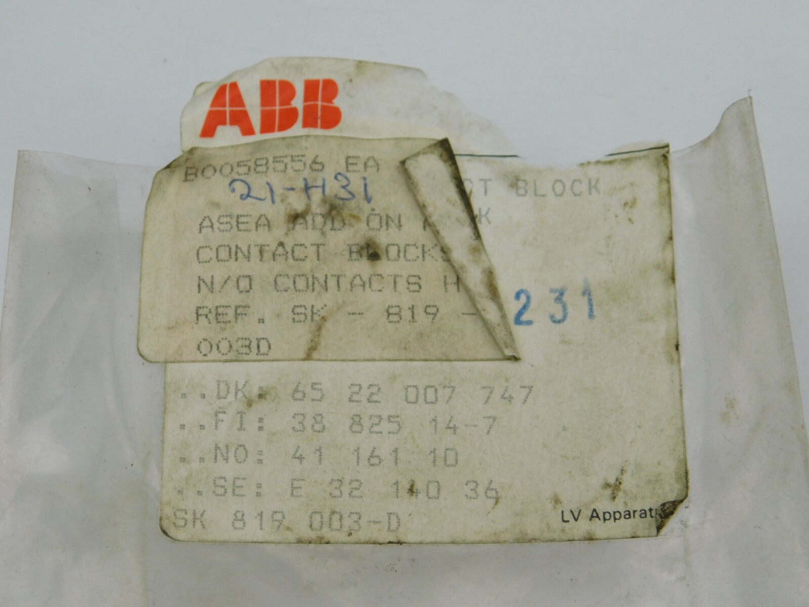 ABB ASEA CONTACT BLOCK SK 819 003-D