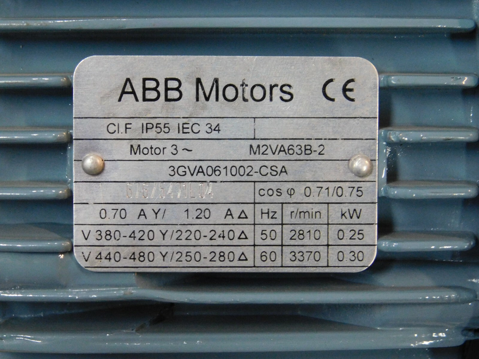 ABB Motors 3GVA061002-CSC 0.25 Kw JAHNS HYDRAULIK EWP-250-PVDF-BFU-C130-TT550