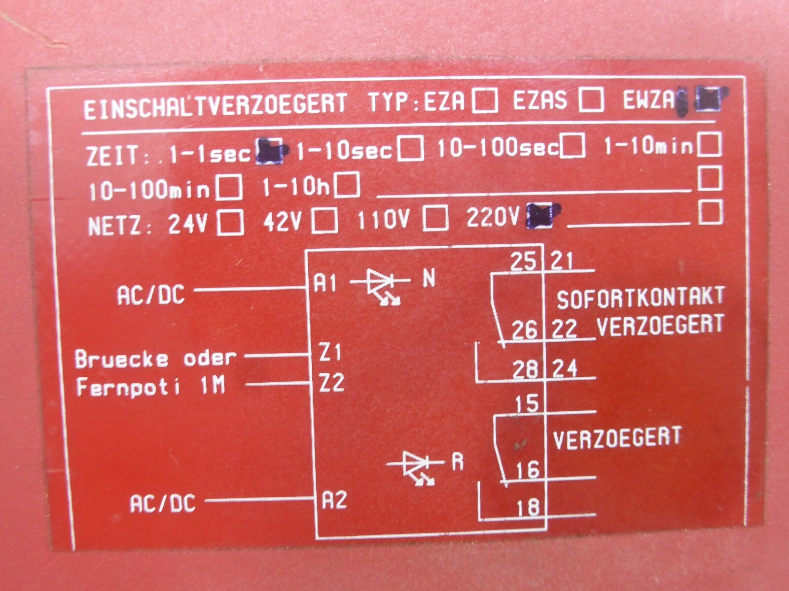 ACS Relais TYP EWZA Zeit .1-1 sec.  220V   ** 2 Stück **