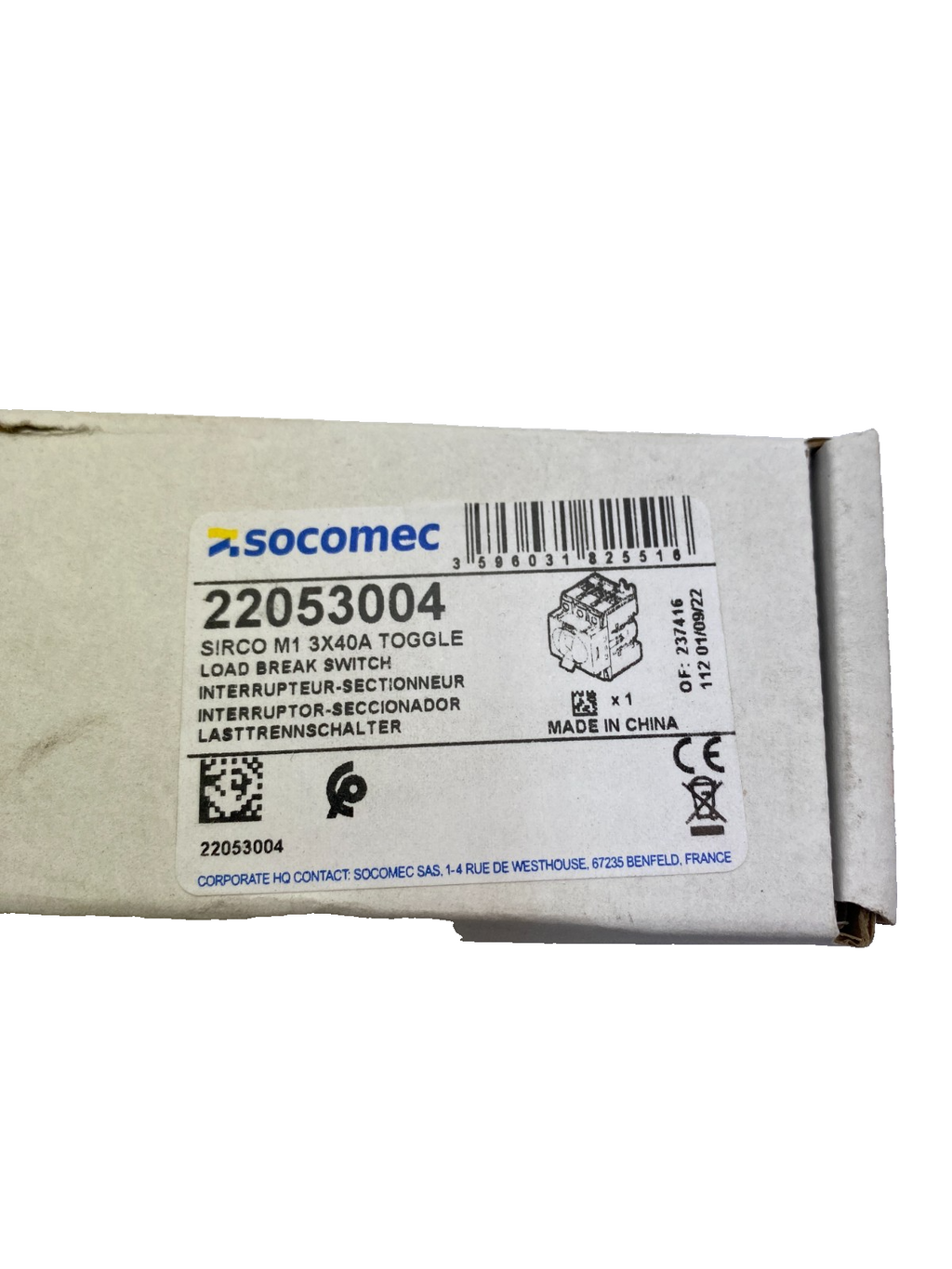 SOCOMEC 22053004 SIRCO M1 3x40A TOGGLE