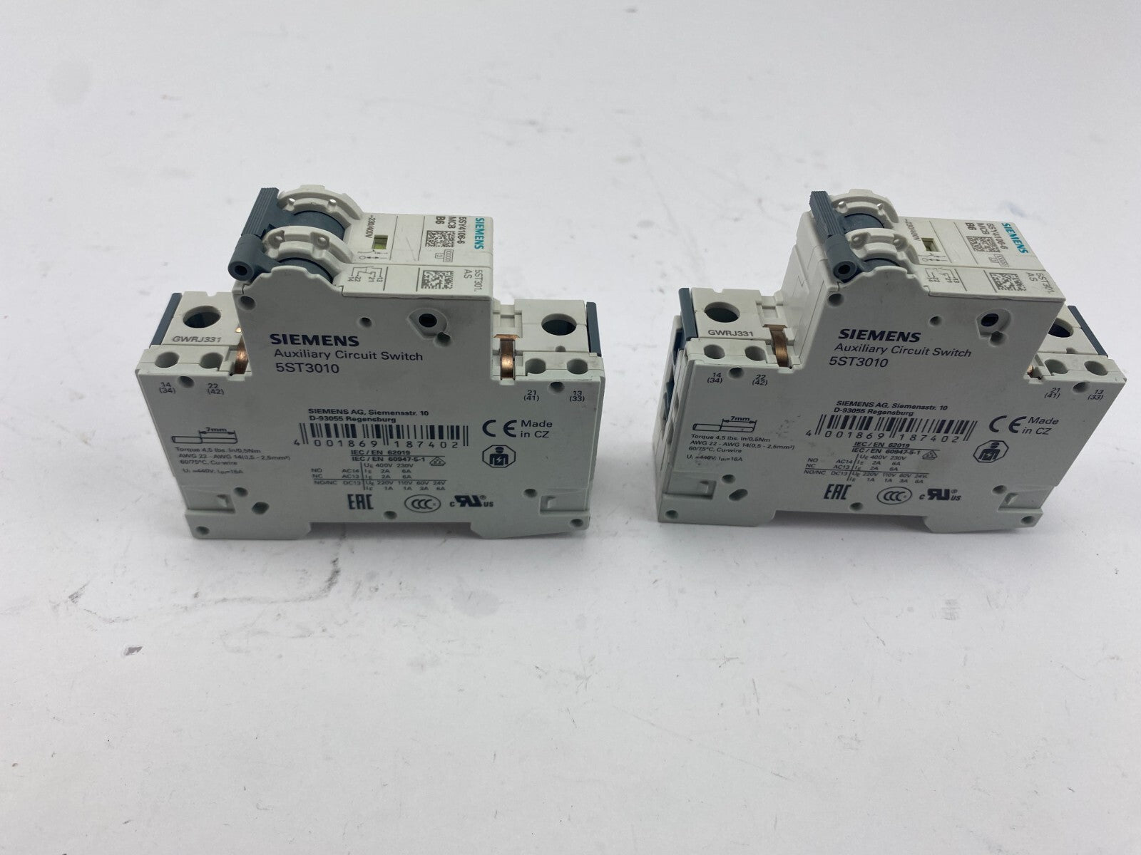 SIEMENS 5SY4106-6 MCB B6 230/400V+5ST301.AS**2 Stück**
