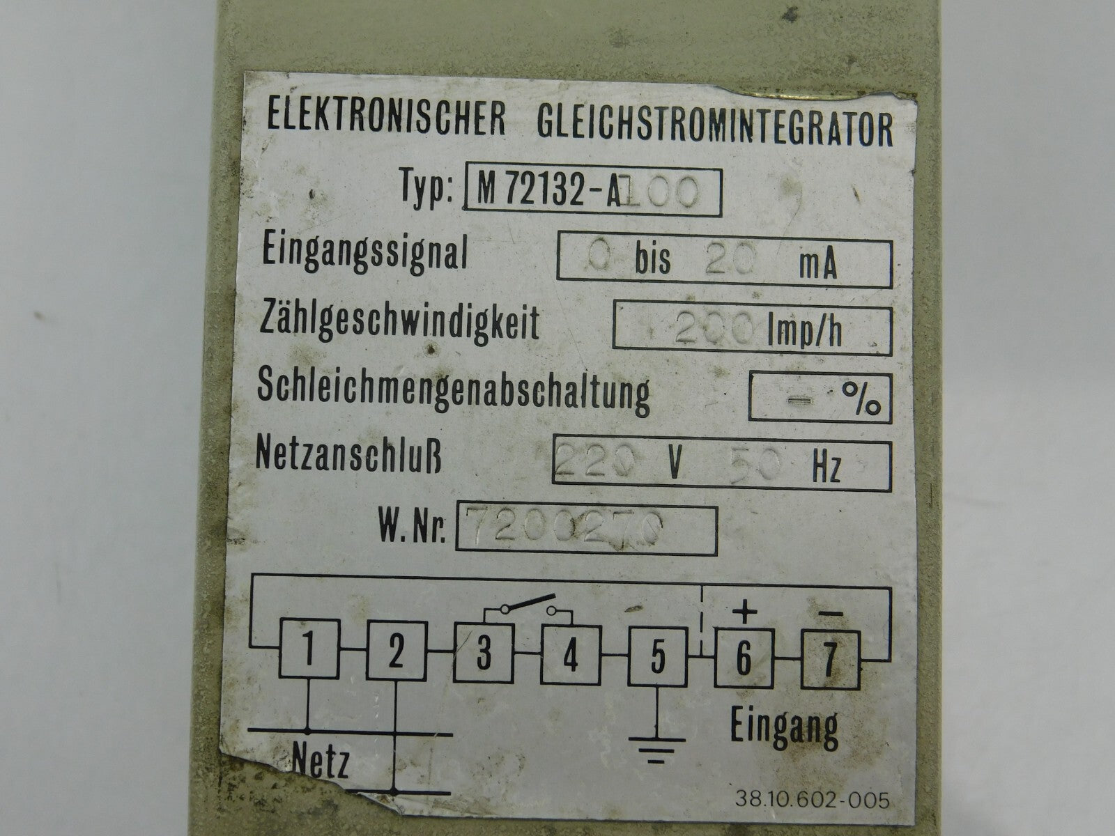 SIEMENS ELEKTRONISCHER GLEICHSTROMINTEGRATOR  M 72132-A