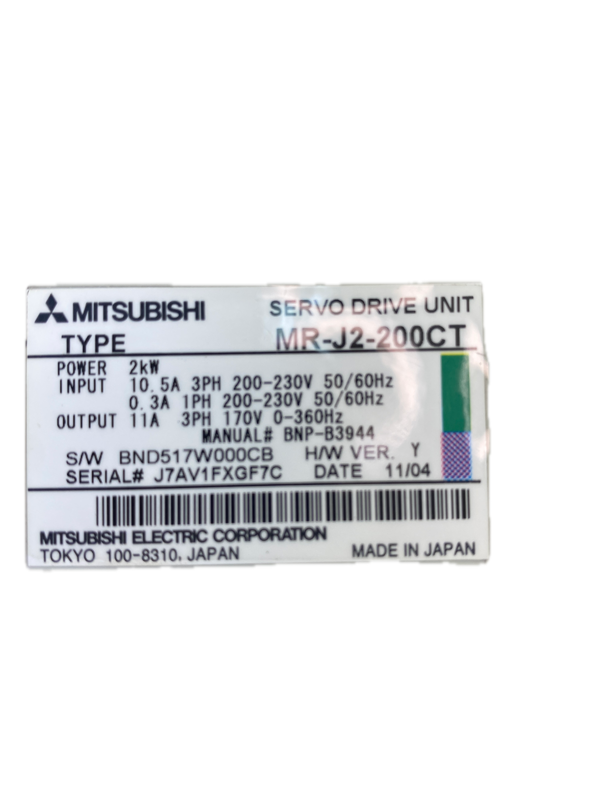 MITSUBISHI  SERVO DRIVE UNIT  TYPE MR-J2-200CT