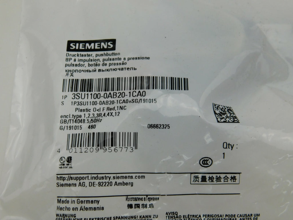 SIEMENS Drucktaster 3SU100-0AB20-1CA0 Red ** 3 Stück **