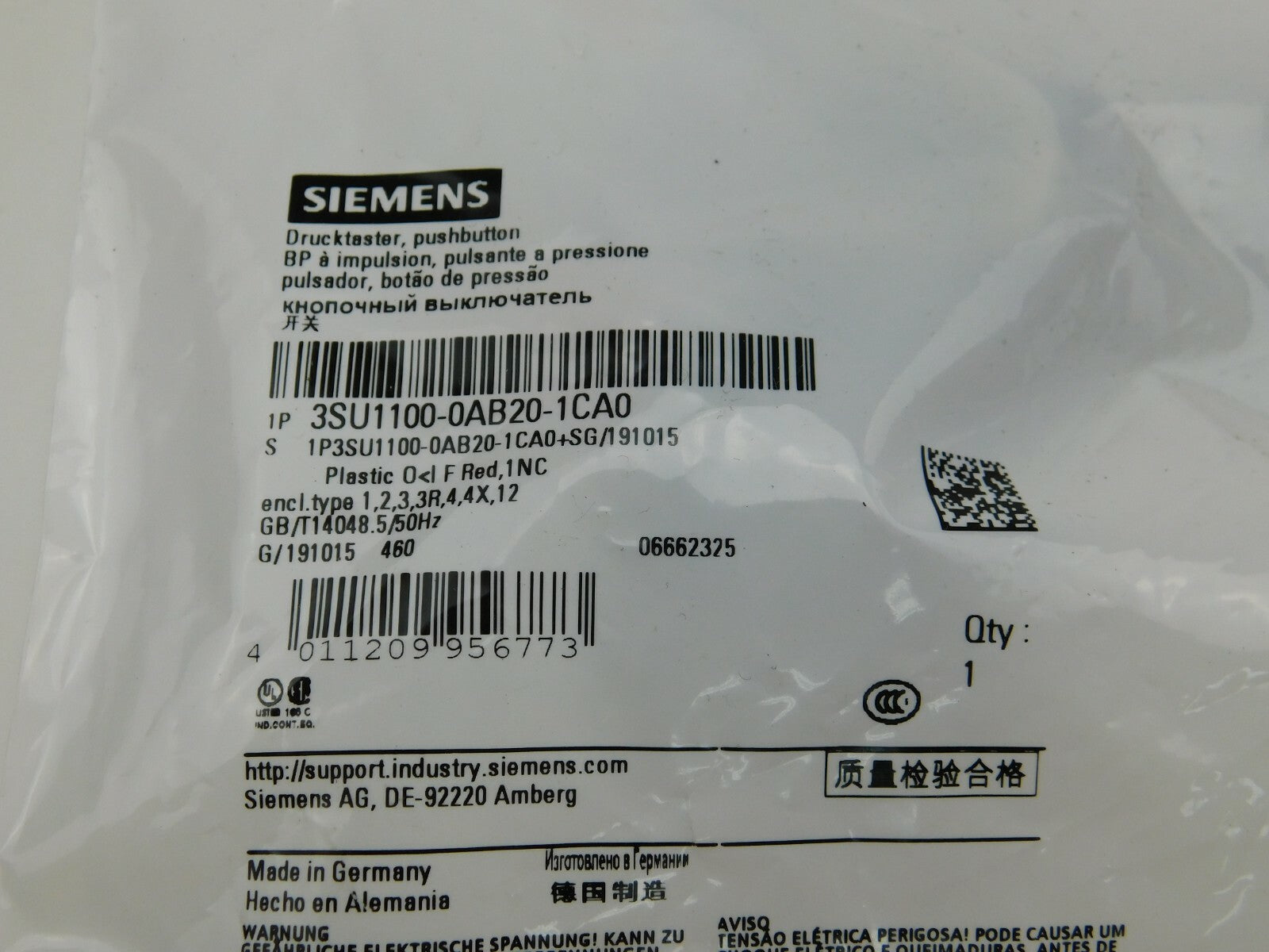 SIEMENS Drucktaster 3SU100-0AB20-1CA0 Red ** 3 Stück **