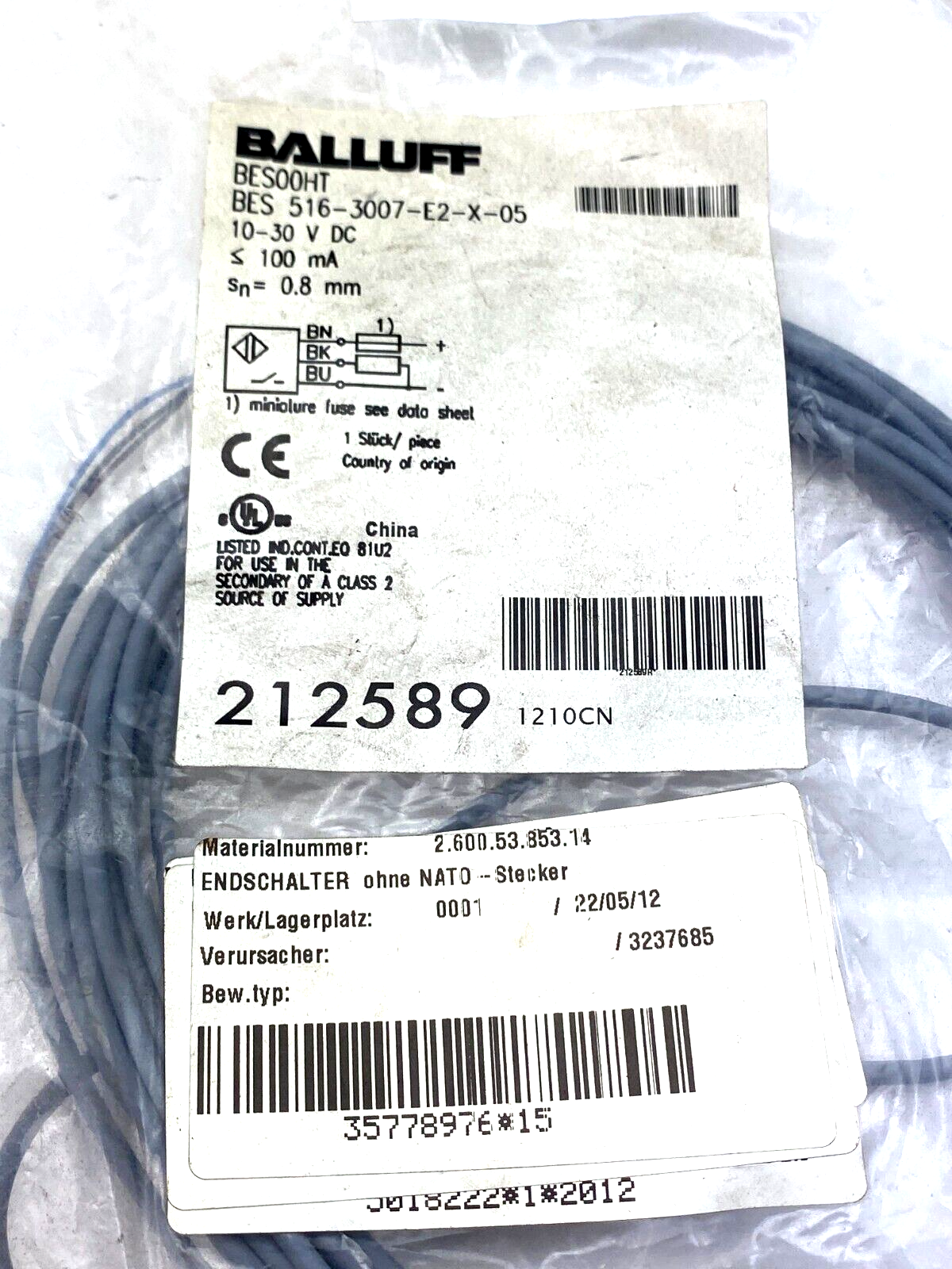BALLUFF BESOOHT BES 516-3007-E2-X-05 10-30 V DC