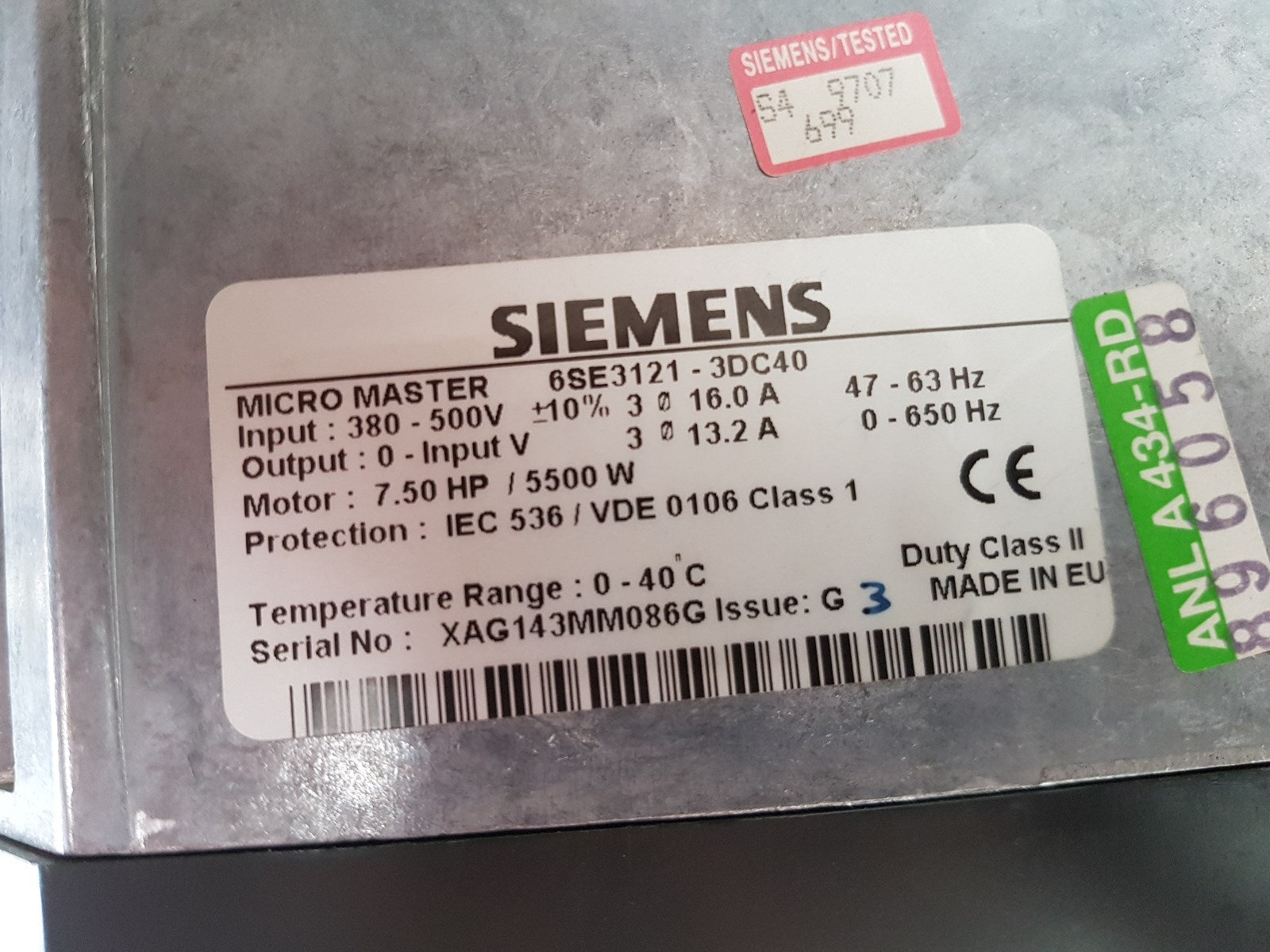 Siemens MICRO MASTER 6SE3121-3DC40