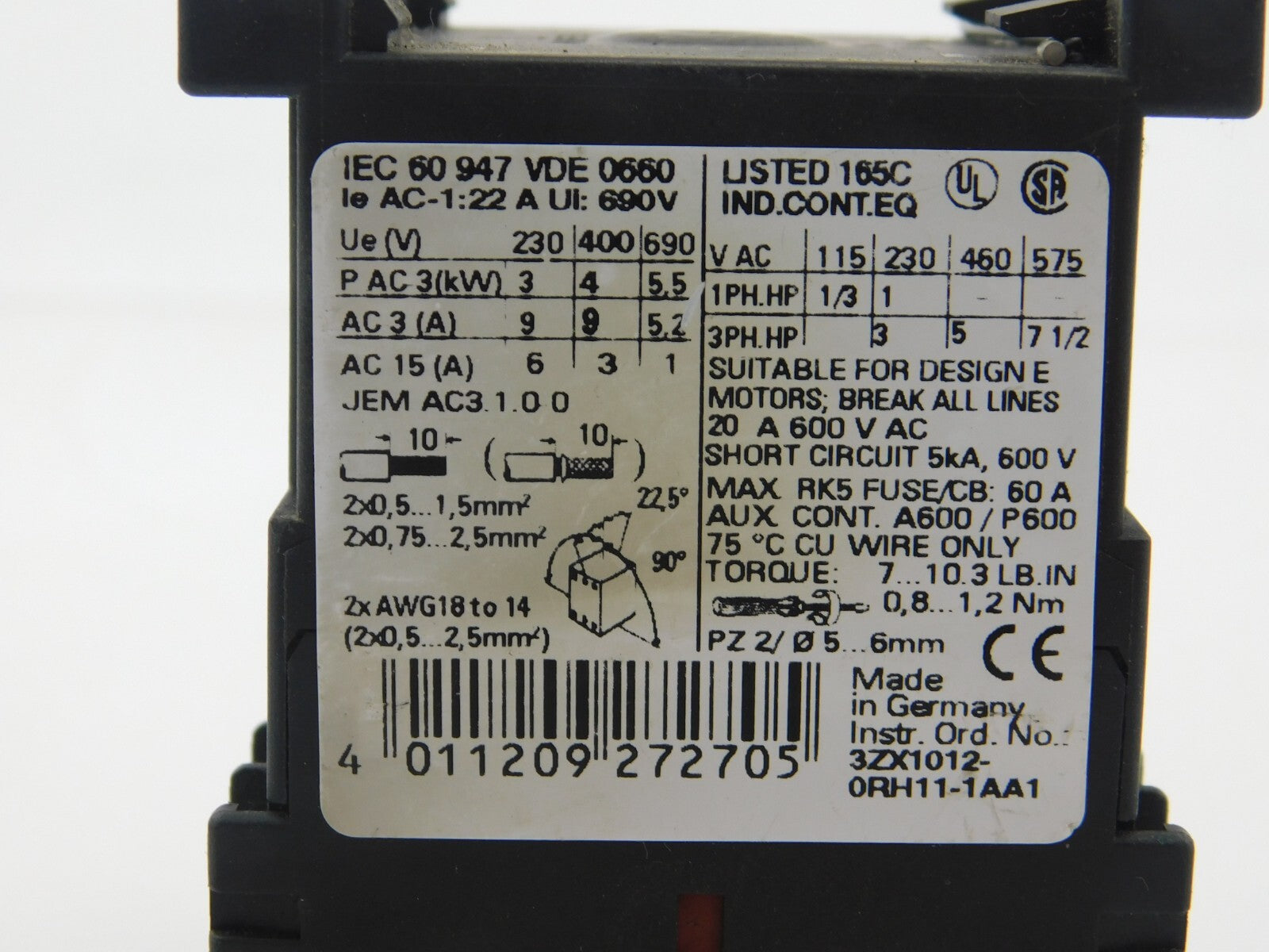 SIEMENS Leistungsschütz SIRIUS 3RT1016-1BB41