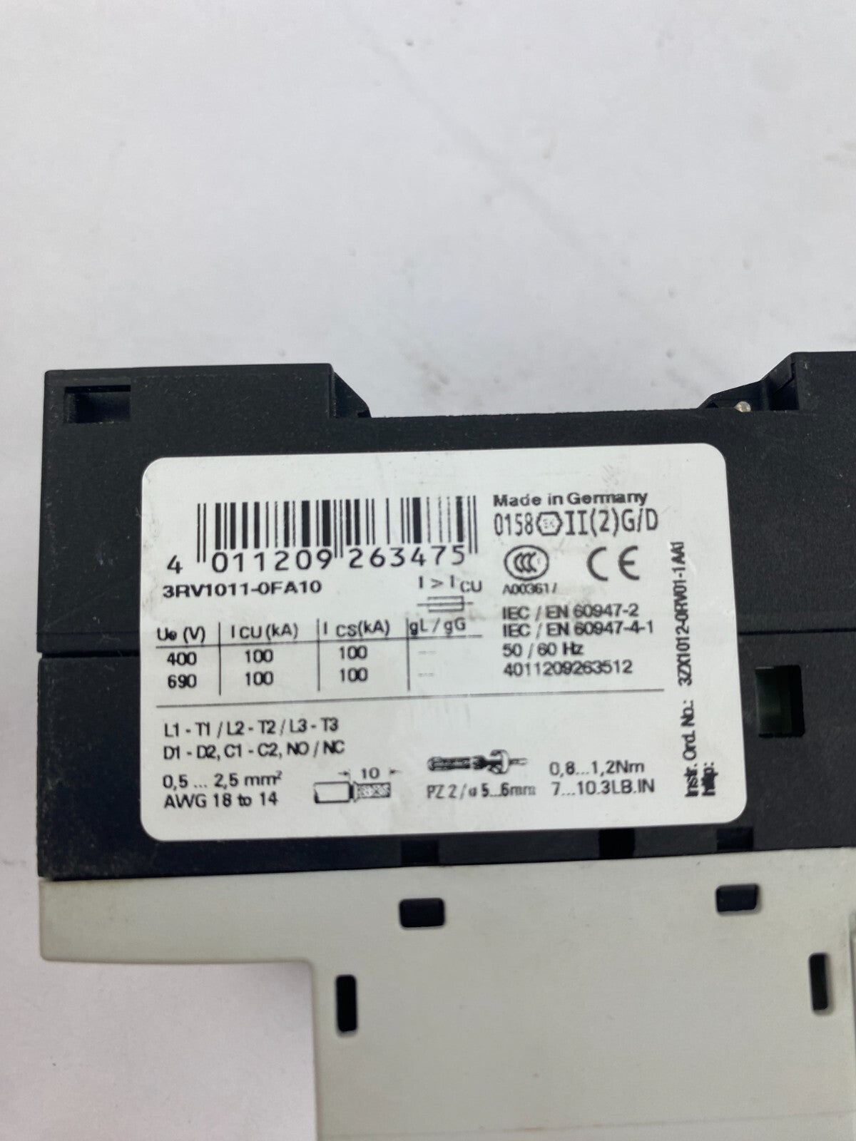 SIEMENS SIRIUS 3RV1011-0FA10 0,5A