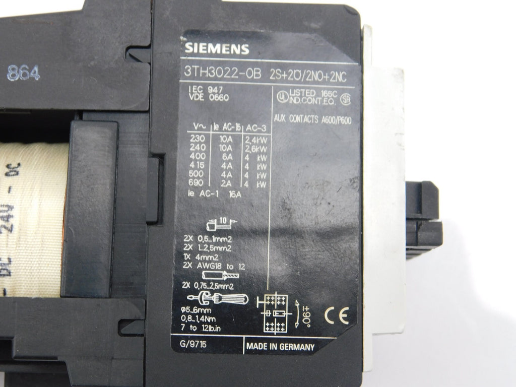 SIEMENS 3TH3022-0B 2S+2O/2NO+2NC 22E 24V