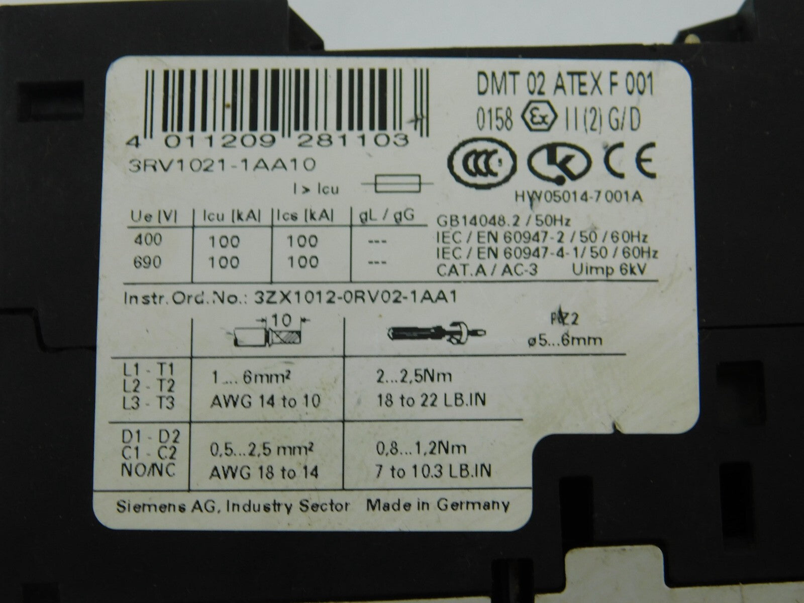 SIEMENS CLASS 10 3RV1021-1AA10