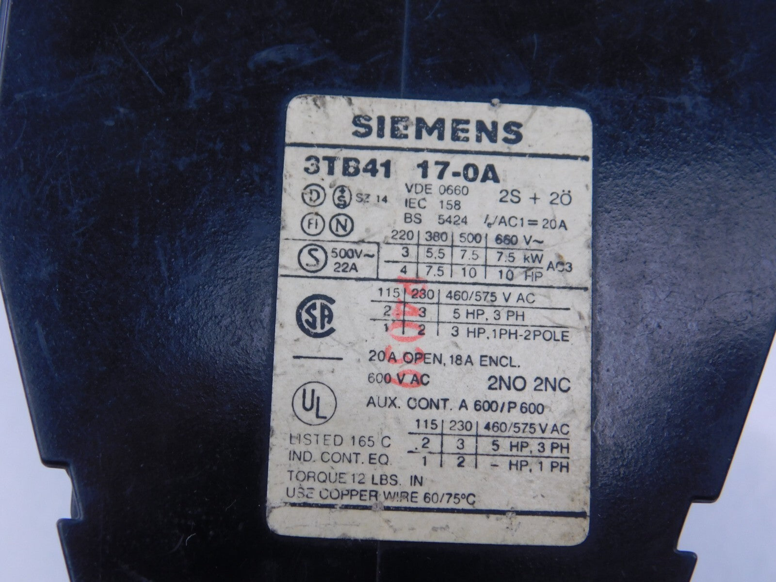 SIEMENS Leistungsschütz  3TB41 17-0A