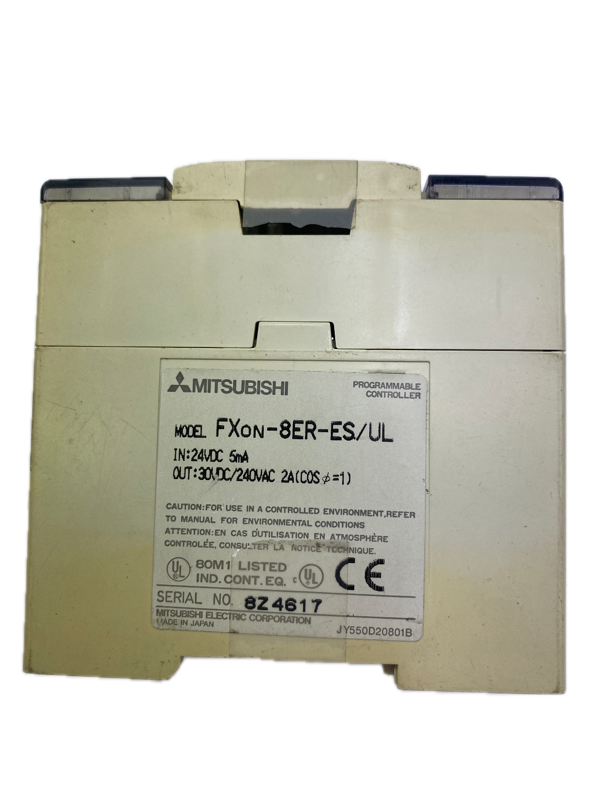 MITSUBISHI PROGRAMMABLE CONTROLLER MODEL FXON-8ER-ES/UL IN:24VDC 5mA OUT: 30VDC/