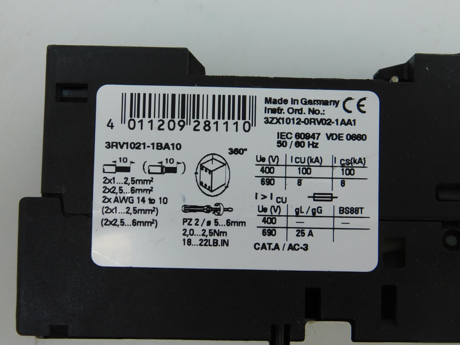 SIEMENS SIRIUS 3R 3RV1021-1BA10 Leistungsschalter