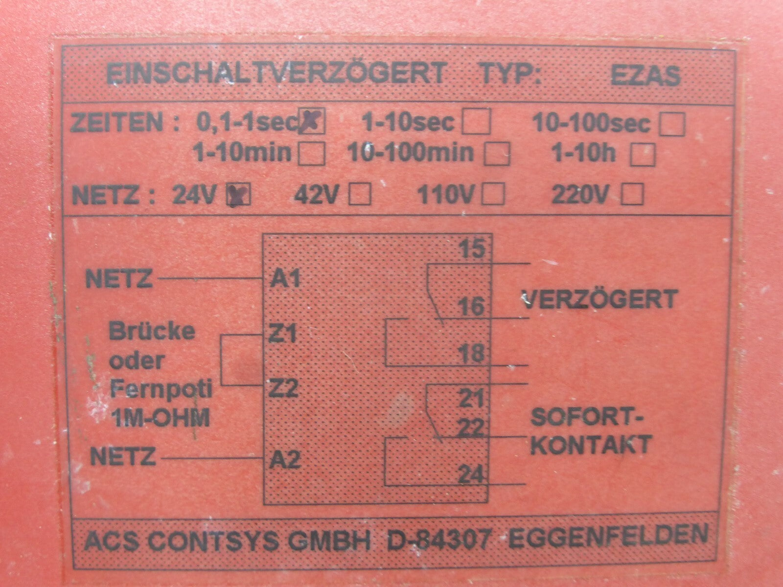 ACS Relais TYP EZAS Zeit 0.1-1 sec.  24V   ** 2 Stück **