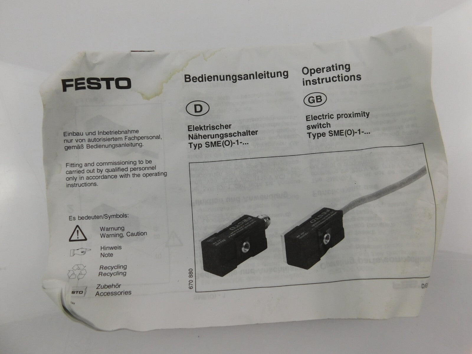 FESTO SMEO-1 B 30 457 V413 230V AC / 200V DV