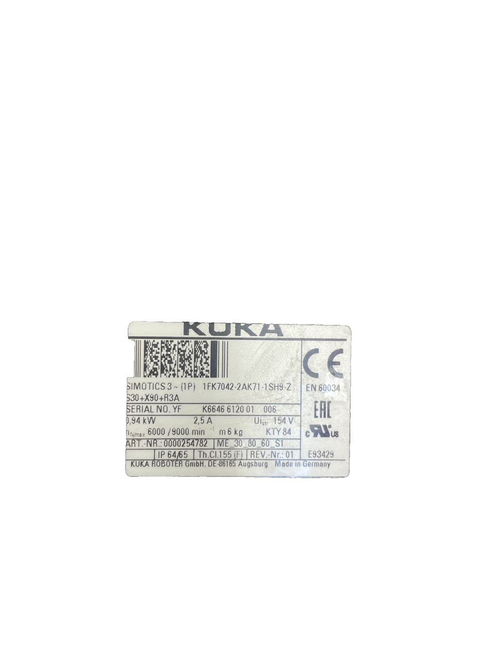 Kuka 1FK7042-2AK71-1SH9-Z SIMOTICS S Servomotor 0.84 kW (Art.-Nr. 0000254782)