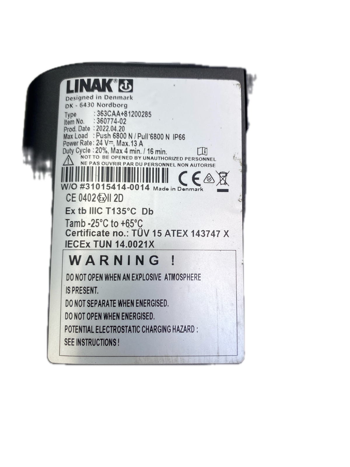 LINAK type 363CAA+81200285 Power Rate: 24 V*, Max. 13 A