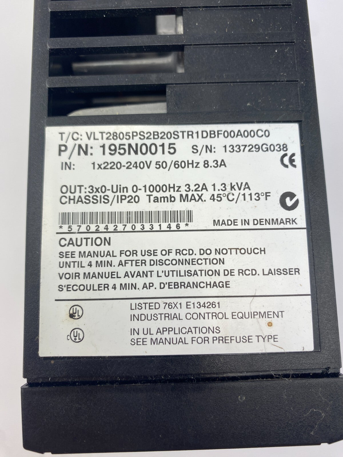 Danfoss VLT 2800 VLT2805PS2B20STR1DBF00A00C0 195N0015