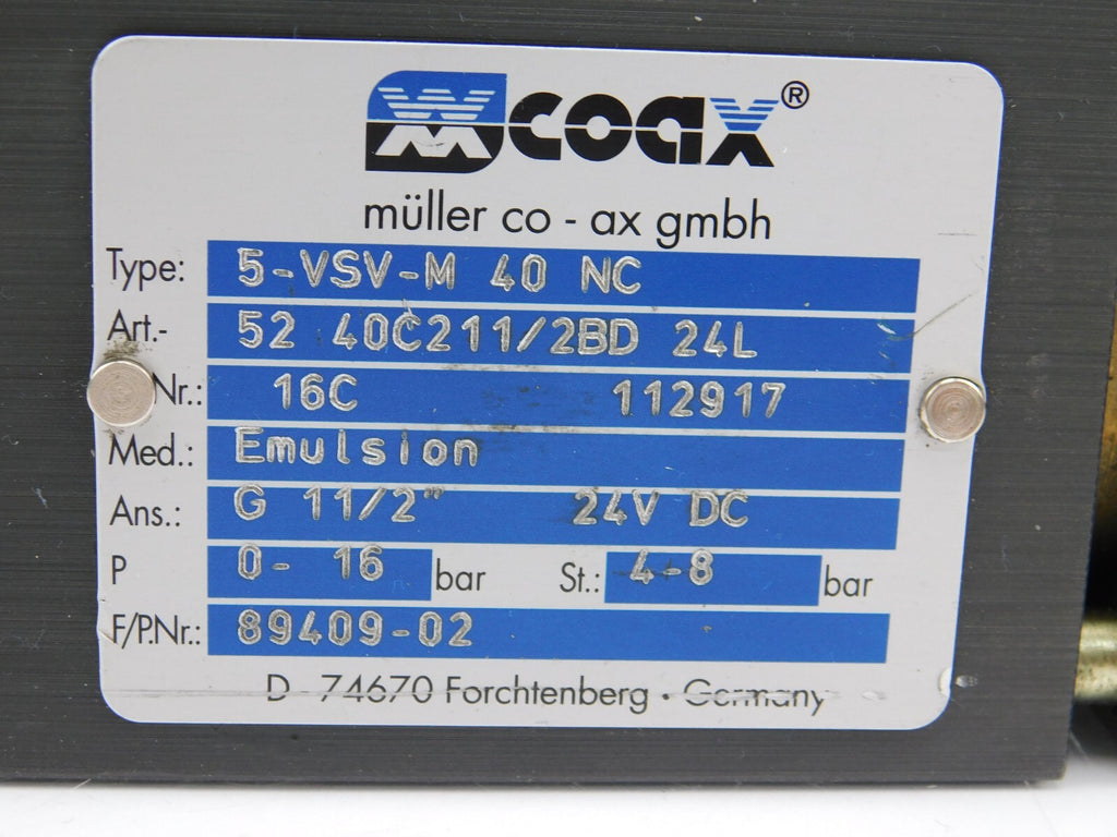 COAX Müller 5-VSV-M 40 NC 52 40C211/2BD  Emulsion G 11/2 24 VDC