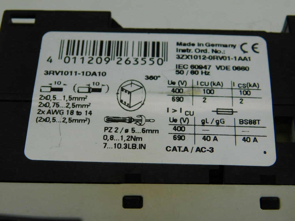  SIEMENS SIRIUS  Motorschutzschalter  3RV1011-1DA10 