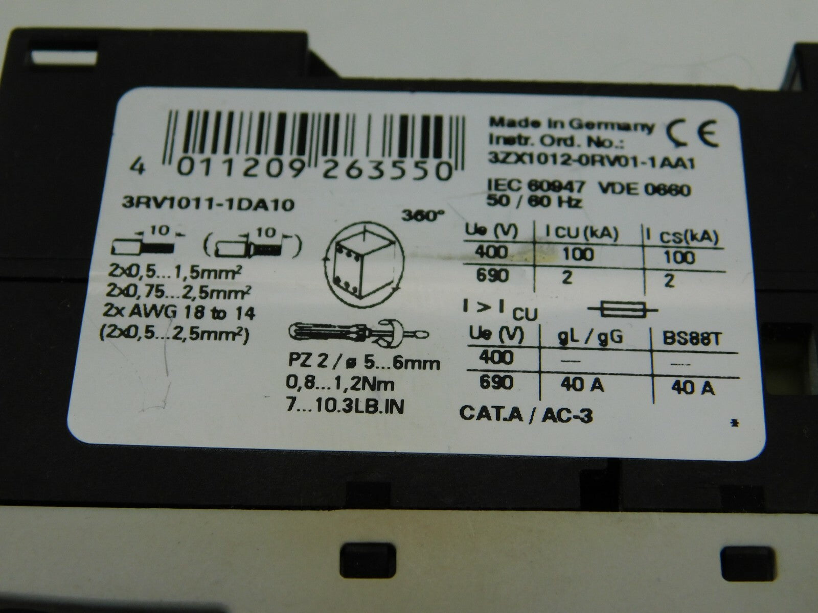  SIEMENS SIRIUS  Motorschutzschalter  3RV1011-1DA10 