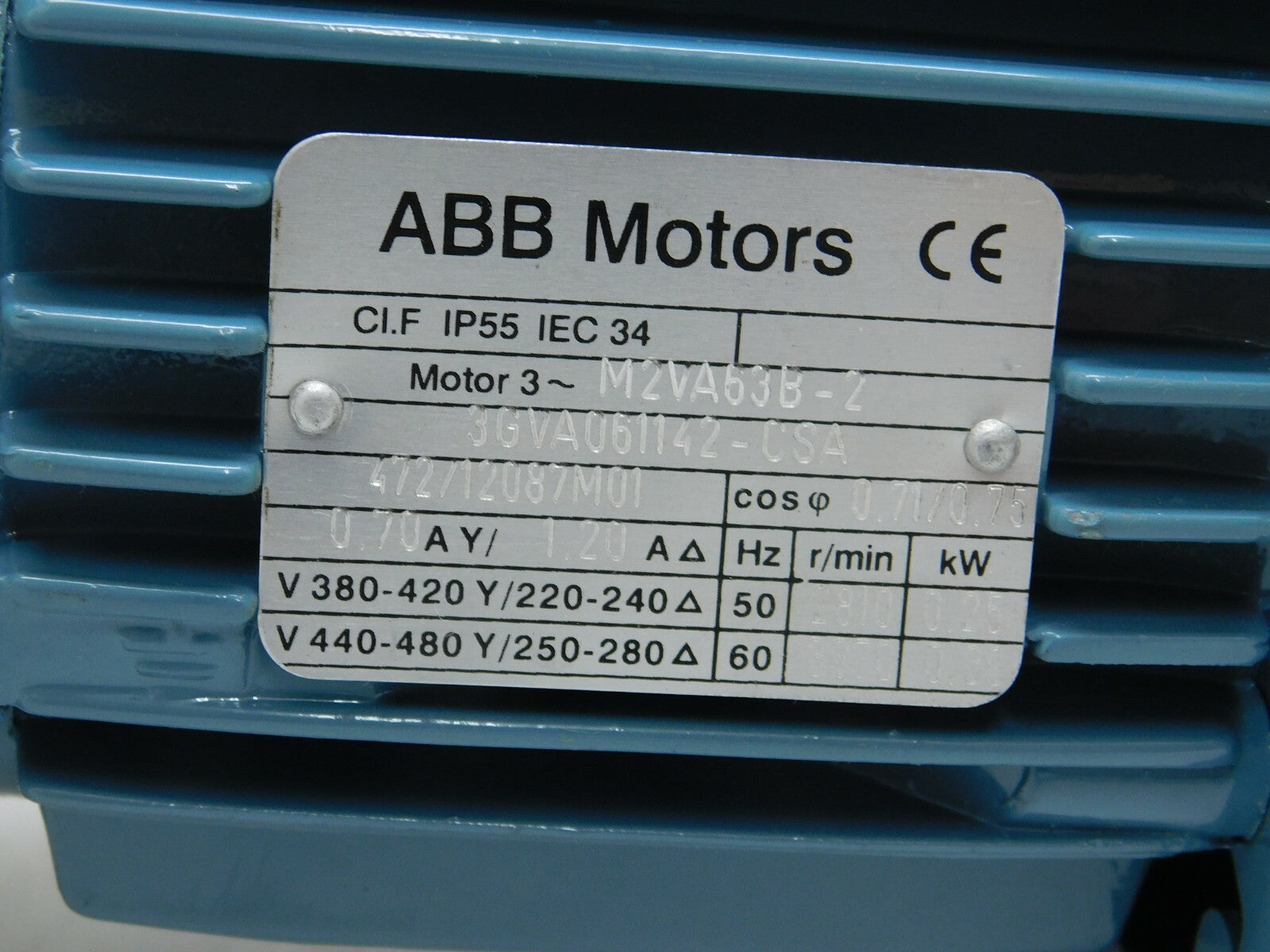 ABB Motors 3GVA061142-CSA Motor 3~  0,25 KW Sager & MACk SM-25-91-10-R/70-00101